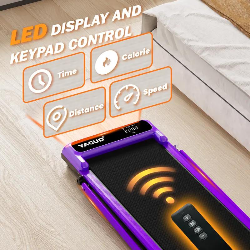 【New Arrival】YAGUD Electric Folding Treadmill with Handrail, Low-Noise Motor – 265lbs Weight Capacity Spacious Belt Walking Pad, Dual Shock Absorption, Remote Control & Wheels for Easy Moving – Includes Free Resistance Bands and Remote Home Gym Equipment