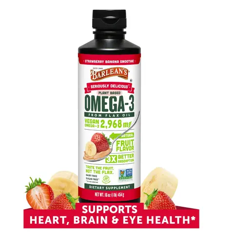 Barlean's Vegan Omega 3 Supplements 16 oz Non-GMO Gluten Free Edible Oil for Healthy Diet Essential Fatty Acids Natural Flavor Supports Heart Brain Eye Health