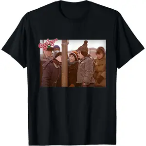 A Christmas Story Triple Dog Dare Photo T-Shirt, 100% Cotton, Single Side Printed, Black Short Sleeve T-shirt, 1 pc, Christmas Halloween Thanksgiving Gift