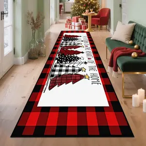 Christmas Runner Carpet Plaid Tree Design, Non-Slip Rug, Soft Comfortable Indoor Use, Perfect for Kitchen Entryway Bedroom and More