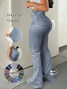 Women's High Waist Flare Leg Jeans, Casual Fitted Button Fly Pocket Design Bell Bottom Denim Trousers for Fall & Winter, Women's Bottoms for Daily Wear, Womenswear Everyday destroyed vertical sparkly