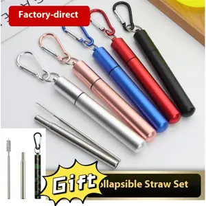 Telescopic straw aluminum tube 304 stainless steel manufacturer wholesale portable three-section folding straw set