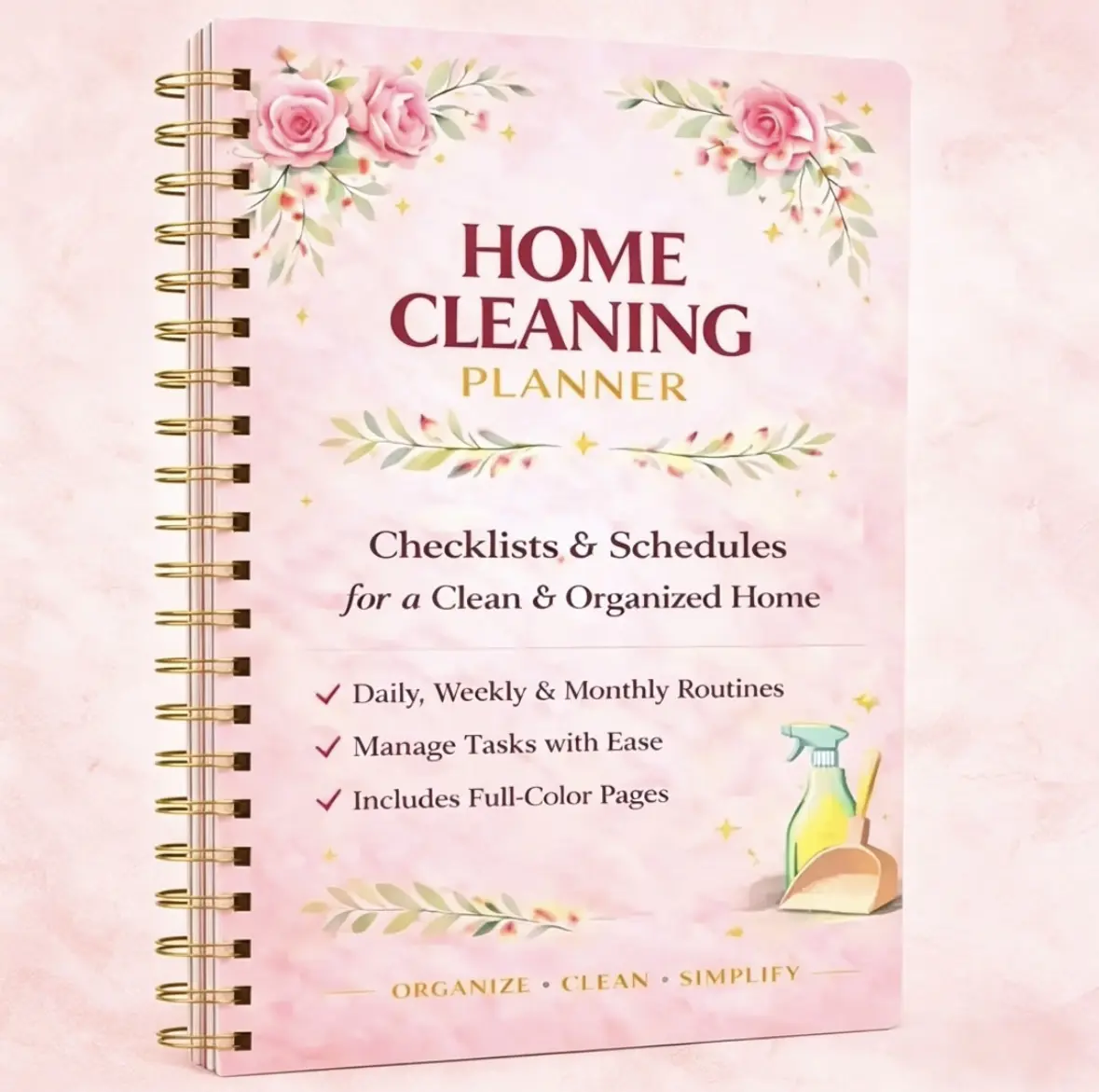 Household Cleaning Notebook Planner for Women, Adults – Daily, Weekly, Monthly Schedule Organizer with Comprehensive Checklists, ADHD-Friendly, Anti-Procrastination, Spiral Bound Durable Design, Household Cleaning Planner