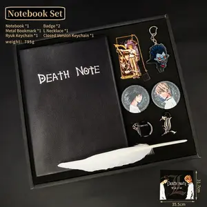 8PCS Death Note Anime Gift Set, Notebook with Feather Pen, Keychain, Badges & Necklace, Collectible Box for Fans