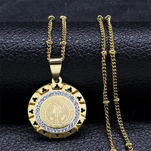 Catholic Saint Benedict Medal Necklace for Women Men Stainless Steel Religious Chain