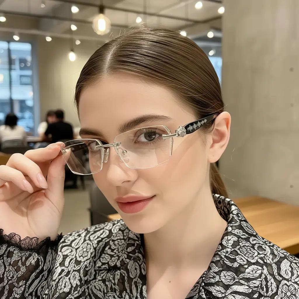EUNOIALENS Rimless High Quality Eyewear, Frameless Glasses with Diamond-Cut Edges, Stainless Steel Fashion Temple Decor, Unisex Adults' Accessories for Daily Use, Mens Gifts. summerwins,summerwins