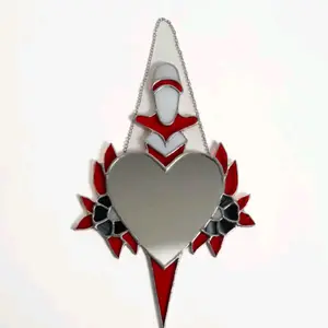 Stained Glass Heart Mirror Dagger with Red and Black Accents Unique Design Ornament