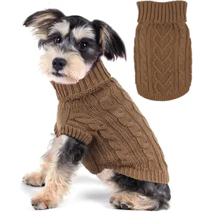 Dog Sweaters for Small Dogs Small Dog Clothes for Winter Solid Knitted Puppy Clothes Warm Turtleneck Doggy Coat Pullover Pet Cat Sweater with Heart-Shape Design(Khaki, X-Small)