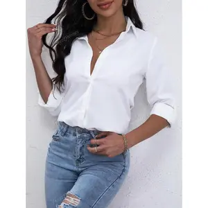 Women'sButton-UpElegantCasualVersatileWhiteShirtBlouse,LongSleeveTops