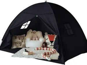 Apojungle Black Bed Tent for Twin Bed, Privacy Canopy Tent with Tassel & Triangular Flags, Breathable Indoor Kids Play Tent for Bedroom, Cozy Reading Nook for Boys Girls, NO Star Lights Included