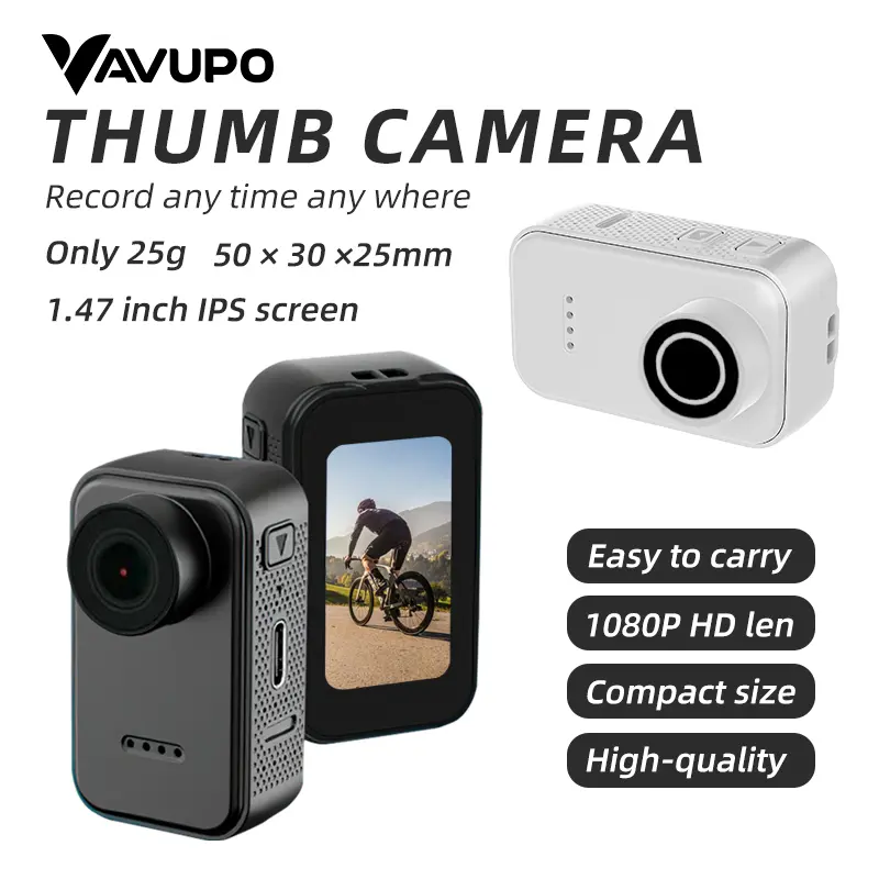 VAVUPO Thumb Camera 1.47-inch IPS Screen 1080P HD Lens Compact 25g Easy Carry High-Quality Multifunctional Mobile Recording mini cameras action