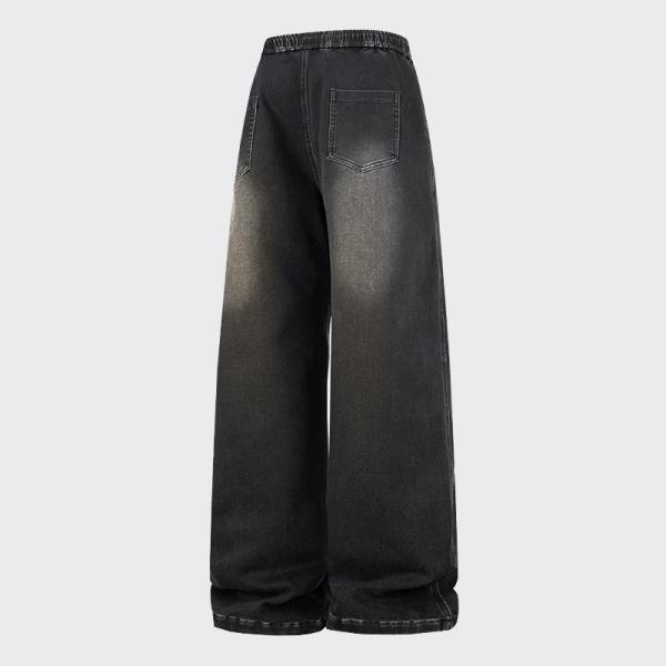 New Heavyweight Straight Loose Fit Men's Jeans with Elastic Drawstring Waistband Stylish Wide Leg Pants