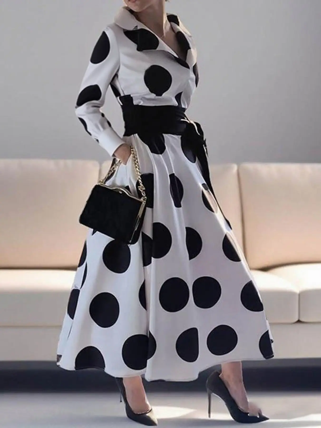 Women's A-Line Long Sleeve Polka Dot Belted Maxi Dress, Casual Summer Fashion, Elegant Pocket Design, Perfect for Parties & Daily Wear - TikTok Shop Women's A-Line Long Sleeve Polka Dot Belted Maxi Dress, Casual Summer Fashion, Elegant Pocket Design, Perfect for Parties & Daily Wear - TikTok Shop