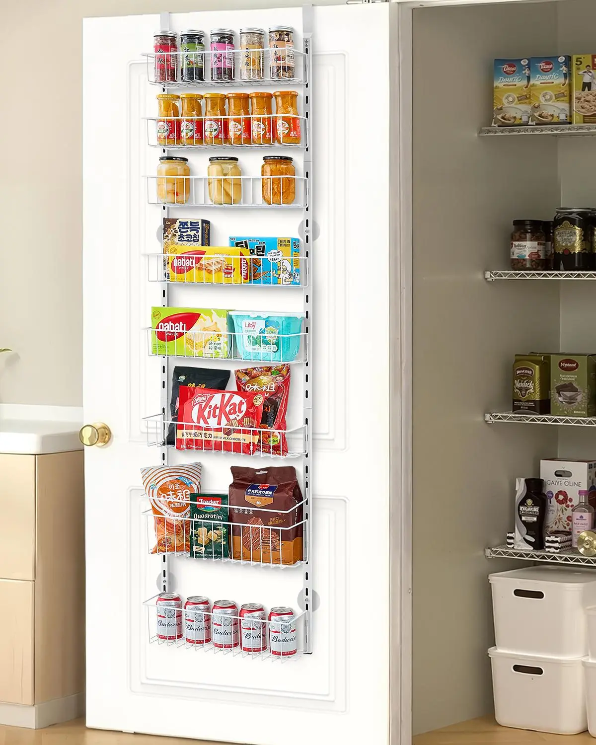 【Summerfinds】VEVOR Over the Door Pantry Organizer,  , 8-Tier Pantry Organization and Storage, Heavy-Duty Steel Hanging Spice Rack, Adjustable Wall Seasoning Shelves, for Home Kitchen Laundry Room Bathroom, White