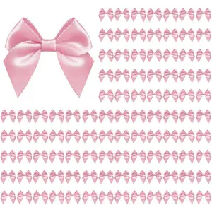 100 PCS Pink Bows for Gift Wrapping, 2.75" Satin Ribbon Bows with Double-Sided Tape, Small Bows for Crafts, Bow Decor, Mini Bows Decorations for Party Baby Shower Birthday Wedding (Pink)