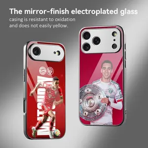 PIKPAKA Jamal Musiala Bayern Munich Phone Case For iPhone 17 16 15 14 13 12 Pro Max Plus Electroplated Metal Bumper Case Ultra-Slim Tempered Glass Back Shockproof Anti-Scratch Luxury Armor Fashion Case