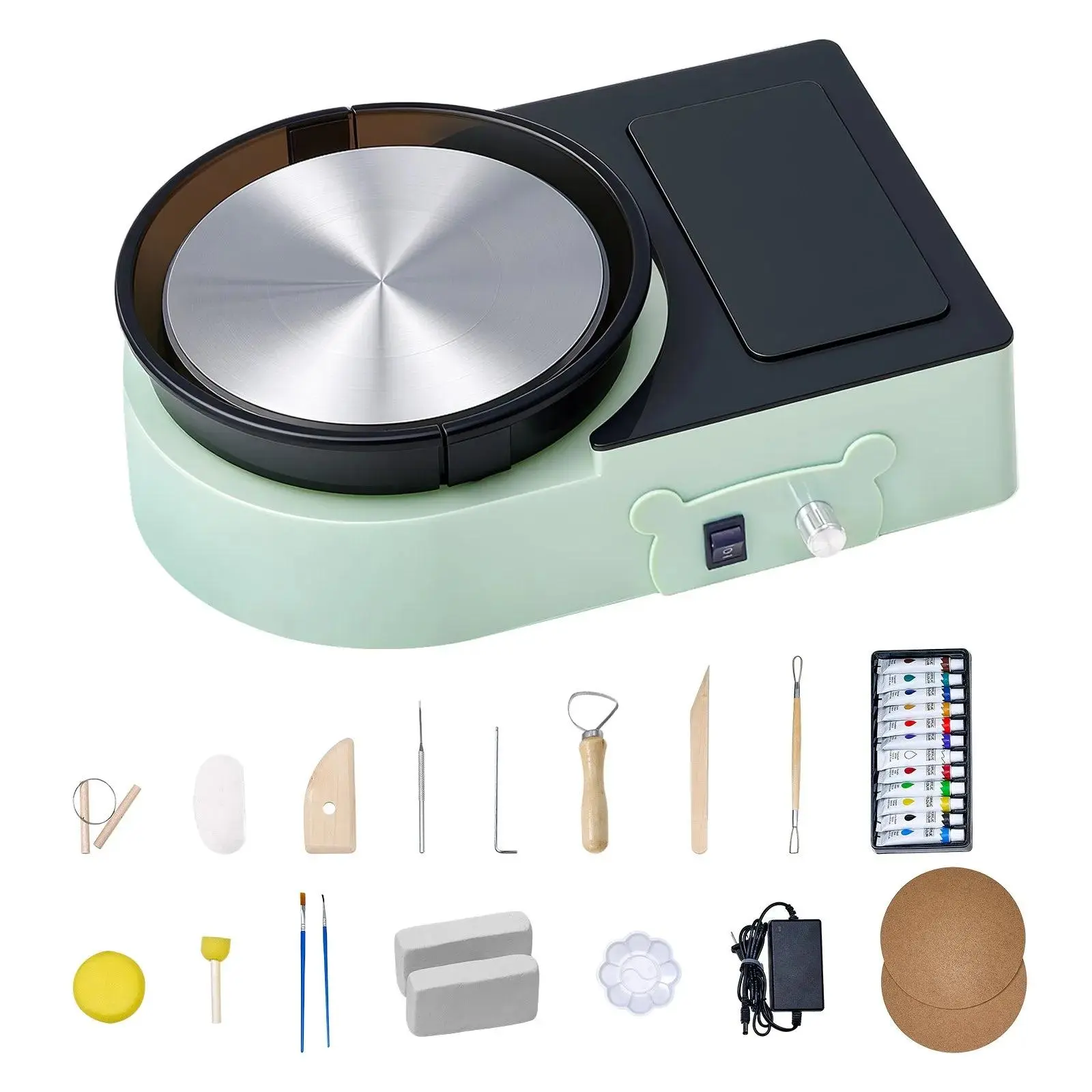【Backtoschool】VEVOR Mini Pottery Wheel,  , 6 inch Turntable, Forward and Reverse Rotation, Adjustable Speed, Electric Clay Wheel for Kids and Adults, with Clay Shaping Tools, for Home DIY, Pottery Classes, Green