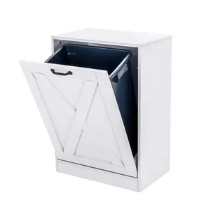 13 Gallons Tilt Out Trash Can Cabinet, Wooden Free Standing Kichen  Bin Recycling Cabinet  Trash Cabinet (White)