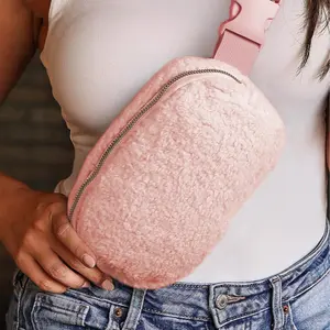 Pink Sherpa Adjustable Strap Crossbody Bag