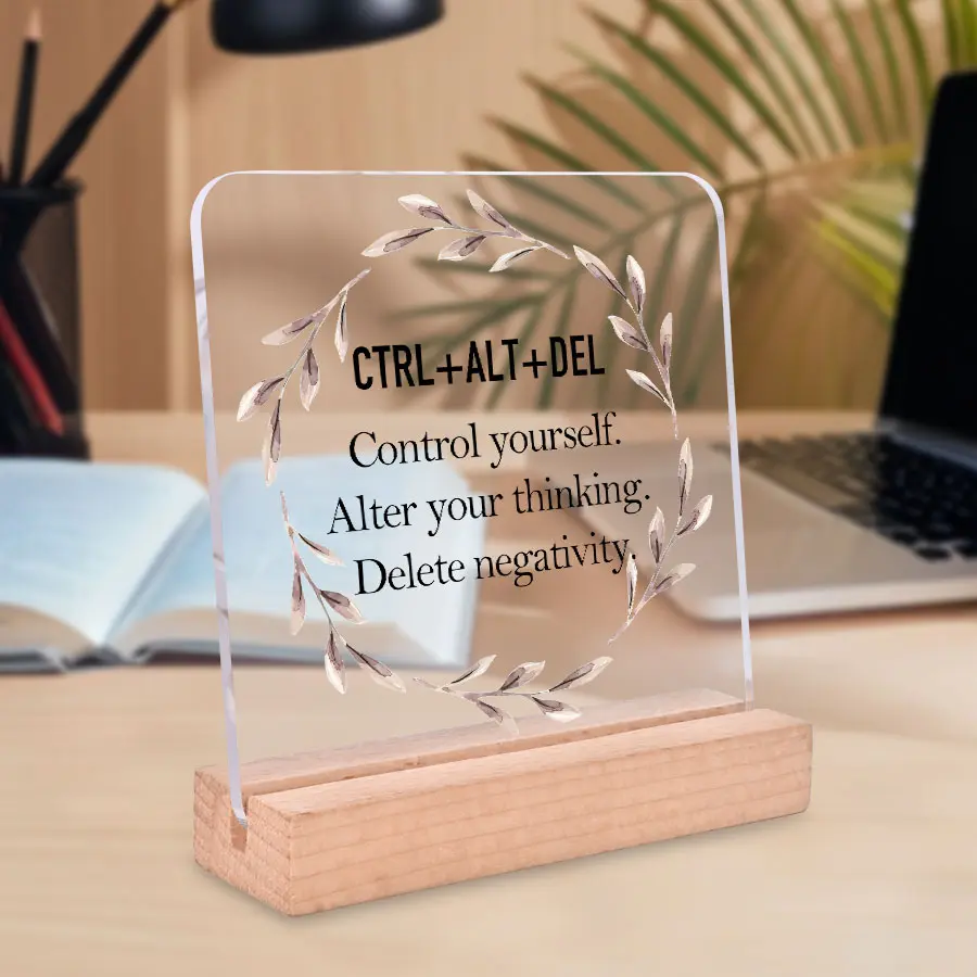 Funny Office Desk Sign, Cute Acrylic Plaque Decor Gift for Women & Men, Unique Desktop Accessories, Desktop Decoration Plaque, Novelty Desk Decor, for Colleagues Boss Friends, Home Office Decor, Wooden Sign