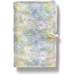 Elegant A6 Refillable Journal for Women - Luxury Soft Fabric Cover, Embroidered Flower Planner Binder with Zipper Pocket, Professional Writing Notebook (5x7, Unlined) (Gossamer Daisy)