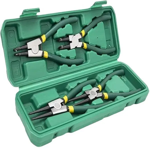 4-Piece Circlip Pliers Set, Heavy-Duty Self-Adjusting Spring-Handled Multipurpose Pliers with Storage Box, Portable Hand Tool for Hardware, Automotive Use, Multipurpose Plier Set