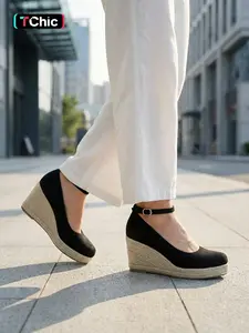 New Autumn Women's Chunky Heel Buckle High Heels, Plus Size Round Toe Fashion Shoes for International Trade, Stylish Footwear for All Occasions