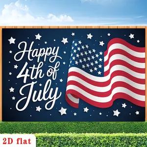 [ for Party BANNERS] 2D Flat Banner, Happy 4Th of July Stars Stripes Flag Polyester Backdrop, for Party Decor Farm, Garden, Home, Room, Club, No Electricity, This Is an Excellent Gift for Holding Events And Parties