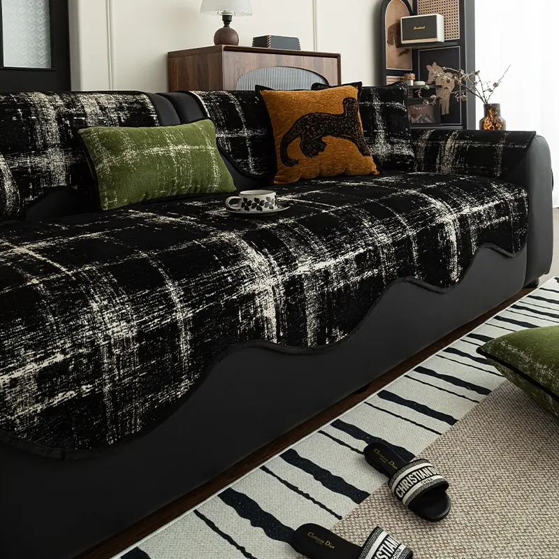 Universal Shaped Chenille Sofa Cover, Couch Cover, Non-Slip Cushion, Cozy Color Block, 100% Polyester Fiber, Machine washable, perfect for living rooms, bedrooms, and offices, suitable for single to four-person sofas