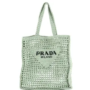 Pre-owned PRADA Raffia Tote Bags REBAG Triangle Logo Open Tote by Rebag
