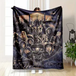 Lord of the Rings Character Collage Flannel Fleece Throw Blanket Sauron Gandalf Frodo Aragorn Movie Poster Art HD Print Ultra Soft Non Shedding Warm Cozy Sofa Decor Epic Fan Gift
