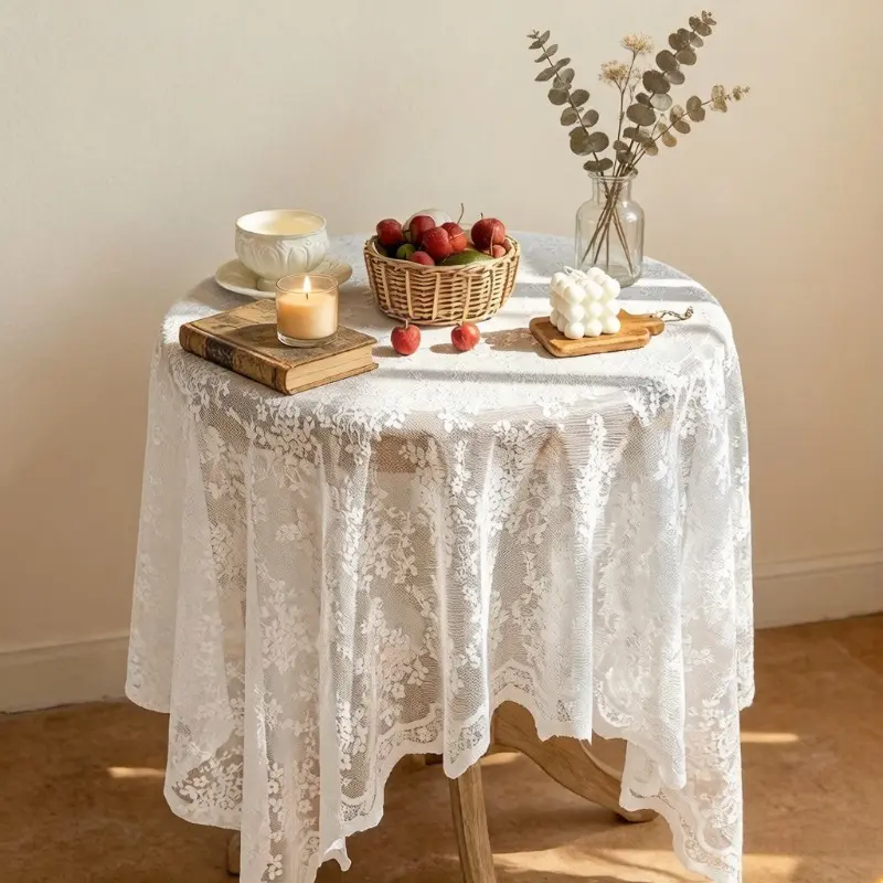 1 piece French vintage white lace round tablecloth, mesh embroidered table mat, suitable for decorating dining rooms, homestays and balconies, table decoration for weddings, birthday parties and festivals
