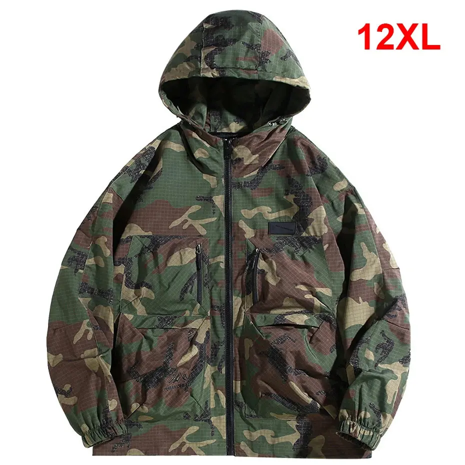 Camouflage Cargo Jacket 12XL Plus Size Windbreaker For Men Outdoor Camouflage Coat