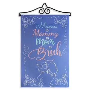 G128 Combo Pack Garden Flag Hanger 14IN & Garden Flag Mama to Mommy to Mom to Bruh 12x18IN Printed Double Sided Blockout Fabric