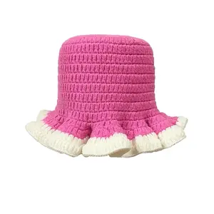 Handmade Crochet Ruffle Bucket Hat - Soft Yarn, Breathable, Unique Design, Perfect for Beach, Women's Fashion