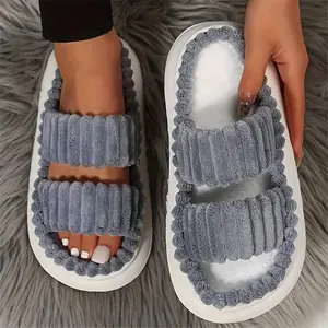 [rabbit] Comfortable Double Strap Platform Slippers - Casual Open Toe Slip On Shoes for Indoor Home Use  Black Girl head combo bathroom soap dispenser storage organizer feminine hygiene handheld bidet sprayer