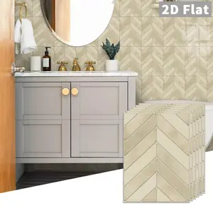 10 PCS/Box GST PE Crystal Foam Tile Stickers, Warm Apricot Herringbone, Waterproof Oil-Proof Anti-Collision