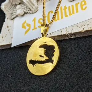 18K Gold Plated Haiti Map Circle Necklace - Pendant Jewelry Charm