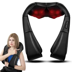 Shiatsu Neck and Back Massager with Soothing Heat,Ergonomic 8 Deep-Kneading Massage Nodes, Electric Deep Tissue Kneading Neck and Shoulder Massage for Neck Shoulder & Body Muscle 12V DC Power Supply,Black