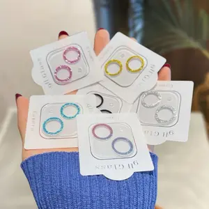 Camera Lens Protector For iPhone 16 15 14 13 12 11 13 Pro Max Mini Glitter Full Cover Camera Lens Protector Glass Smartphone Camera Accessories