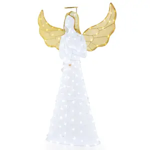 COSTWAY - 5 ft Festive Pre-Lit Angel with Halo and 150 LED Lights