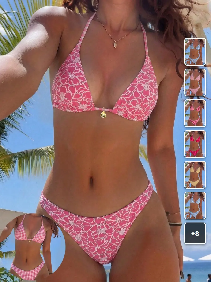 RUTMAN Bikini Set sweet pink floral reversible beach vacation summer outfit