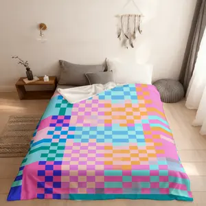 Geometric Plaids Patchwork Kids Fitted Sheet Twin Size,Abstract Checkerboard Art Boys Girls Bedding Set,Ombre Grid Latticed Modern Fashion Bed Sheet,1 Pillowcase(No Flat)
