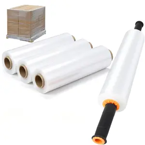 4 Pack Stretch Wrap Stretch Film Roll with Handles, 15 Inch x 1000 Feet Shrink Wrap for Industrial Strength, Plastic Wrap for Pallet Wrapping Shipping Moving, 60 Gauge
