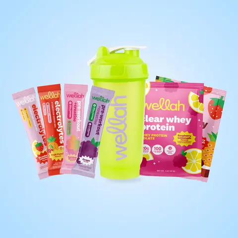 Wellah Performance Sample Pack | Clear Whey Protein + Pre-workout & Creatine + Electrolytes + Shaker Bottle | Fitness Supplement
