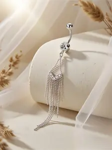 Women's Fashion Sexy Long Tassel Belly Ring, Belly Button Rings, Artificial Zircon Navel Piercing Jewelry, Body Piercing Accessory for Party Wear