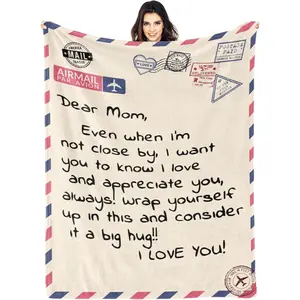 Mom Blankets Gifts for Mom from Daughter & Son, Mom Birthday Gifts, Mother Blanket Gifts for Mom, I Love You Mom Letter Warm Soft Throw Blankets for Christmas