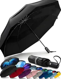 Strongest Windproof Travel Umbrella (Compact, 100MPH Wind-Tested), Light, Portable, One-Handed Use, Automatic Folding Rain Umbrella, Durable, Premium Grip, Fits Car & Backpack