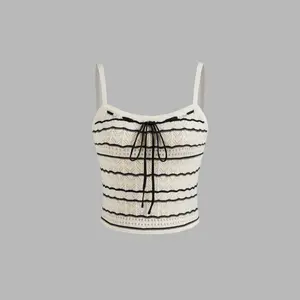 Cider [size 2-10] Knit Scoop Neckline Striped Knotted Crop Cami Top