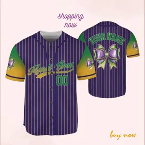 Personalized Mardi Gras Jersey, Custom Mardi Gras Bows Baseball Jersey, Louisiana Festival Shirt, New Orleans Carnival, Perfect